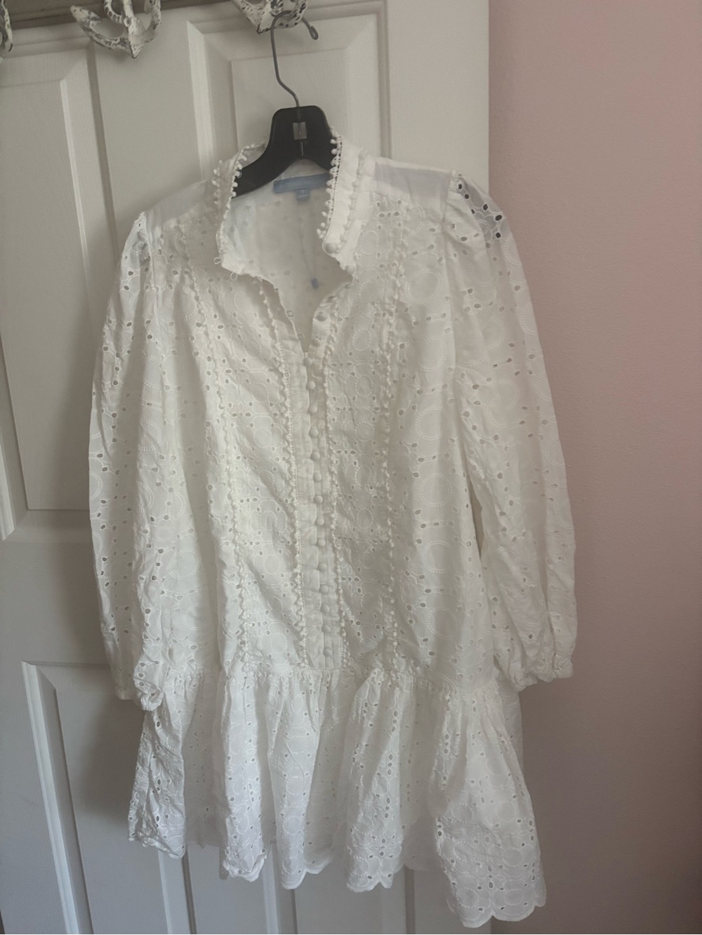 ANTONIO MELANI White Eyelet Ruffle-Trim Mini Dress